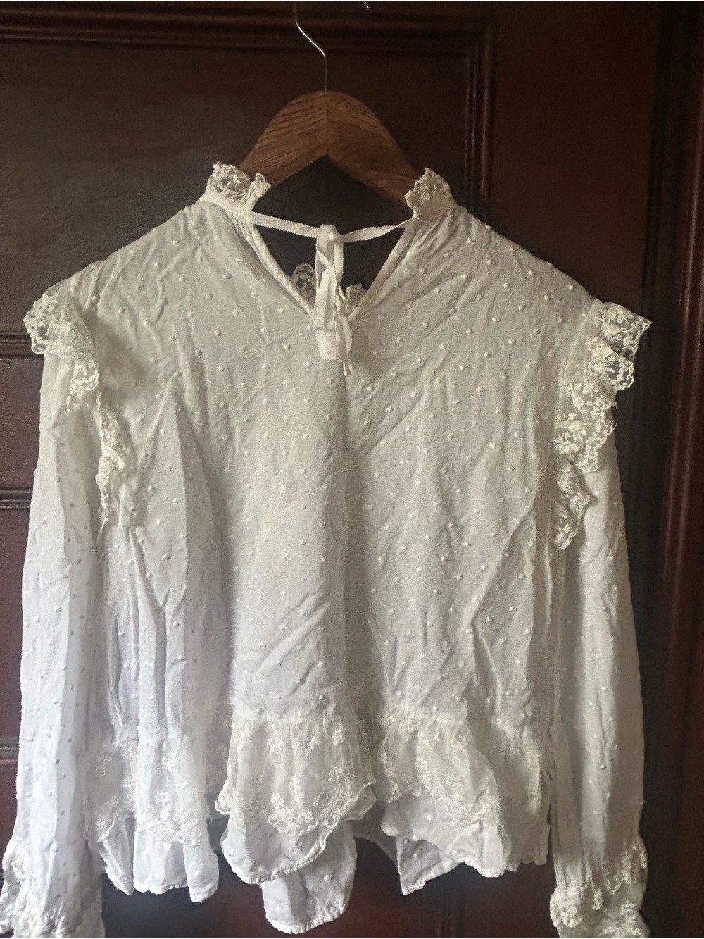 Ulla Johnson White Noemie Victorian Ruffle Lace Blouse Swiss Dot Size 2 - Picture 8 of 11